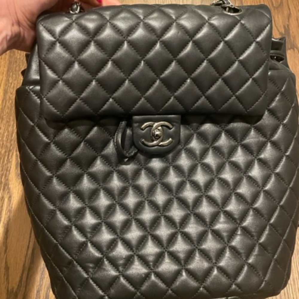 Chanel Urban Spirit Large Black Quilted Lambskin CC Backpack AUTHENTIC